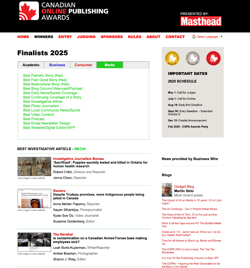 Canadian Online Publishing Awards 2025 Finalist